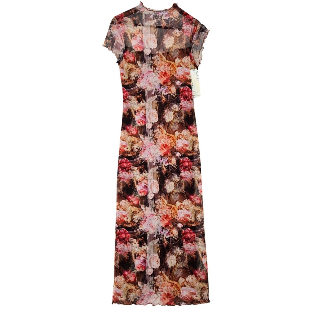 Almost Famous NWT LARGE Maxi Dress‎ Womens Floral Sheer Mesh Whimsigoth Romantic